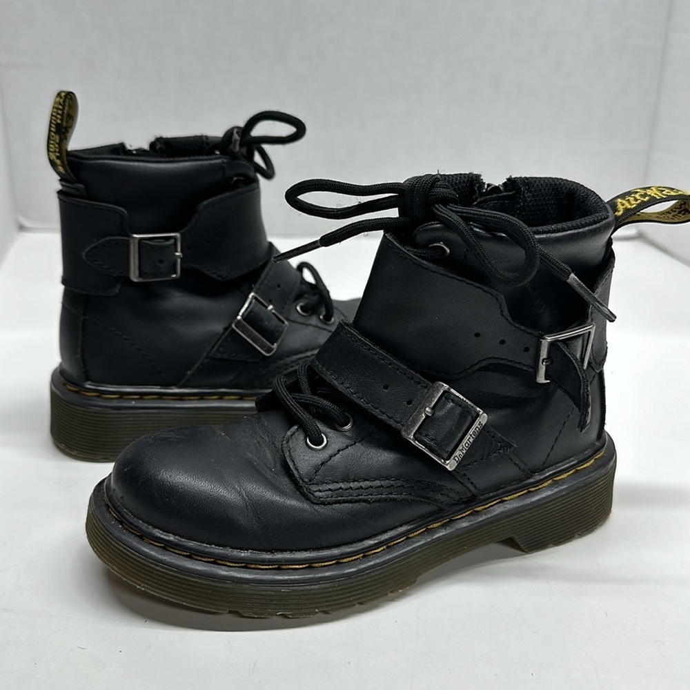 Dr Martens Joska Combat Boots Leather Lace Up Docs 1460 Black Youth Kids Size 12